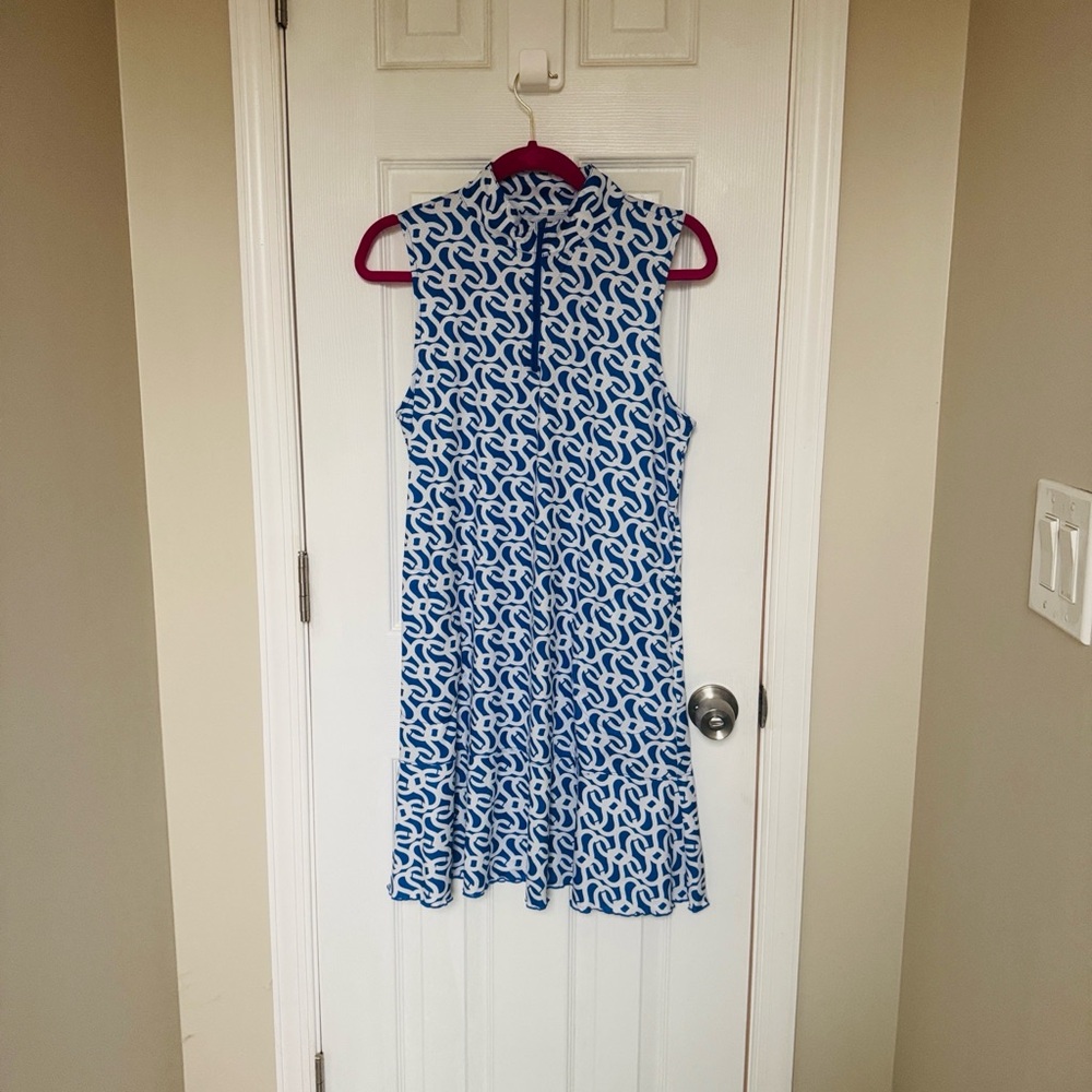 Gottex Blue and White Patterned Mini Dress